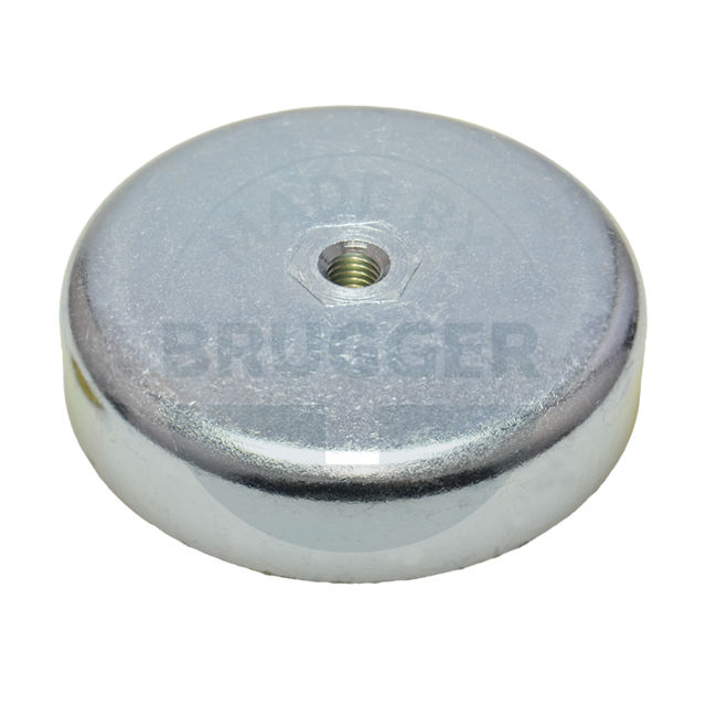 Pot magnet made of hard ferrite Steel housing with M8 internal thread  galvanised ⌀80mm | © Brugger GmbH