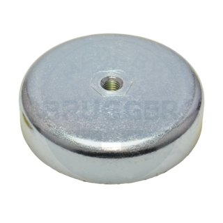 Pot magnet made of hard ferrite Steel housing with M8 internal thread  galvanised ⌀80mm | © Brugger GmbH
