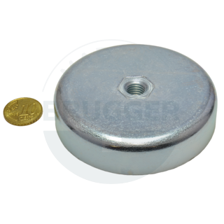 Pot magnet made of hard ferrite Steel housing with M10 internal thread  galvanised ⌀80mm | © Brugger GmbH