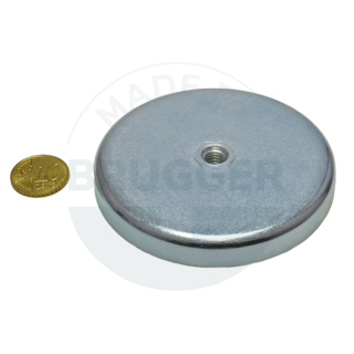 Pot magnet made of hard ferrite Steel housing with M8 internal thread  galvanised ⌀80mm | © Brugger GmbH