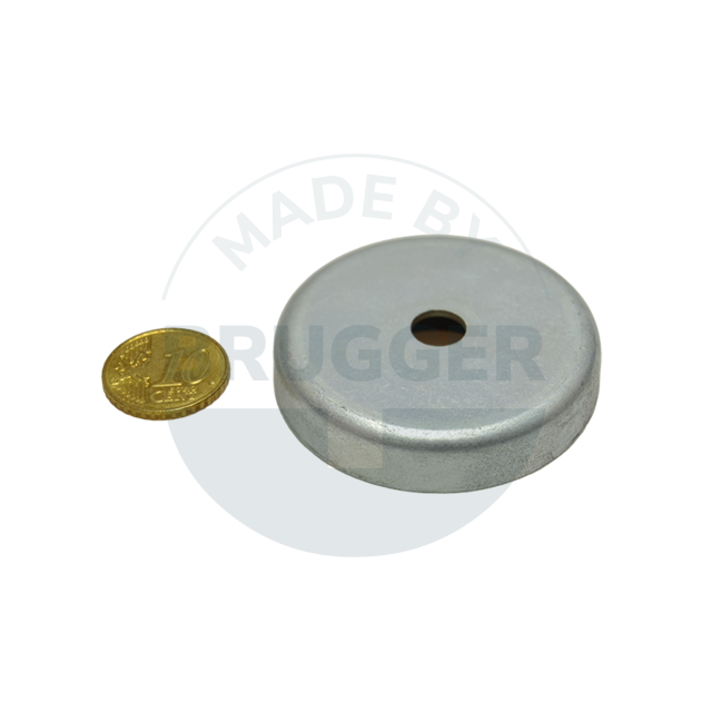 Topfmagnet aus Hartferrit Stahlgehäuse mit Zylinderbohrung verzinkt 50mm | © Brugger GmbH