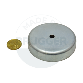 Pot magnet made of hard ferrite steel housing with cylinder bore galvanised 63mm | © Brugger GmbH