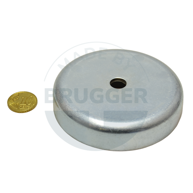 Aimant à pot en ferrite dure boîtier en acier avec alésage cylindrique galvanisé 83mm | © Brugger GmbH