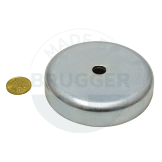 Pot magnet made of hard ferrite steel housing with cylinder bore galvanised 83mm | © Brugger GmbH