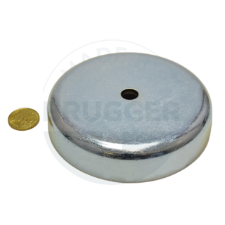 Pot magnet made of hard ferrite steel housing with cylinder bore galvanised 100mm | © Brugger GmbH