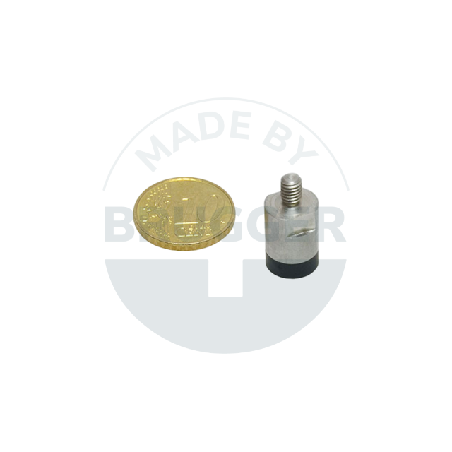Aimant à pot en NdFeB boîtier en acier inoxydable avec filetage extérieur surface d'adhérence caoutchoutée 10mm M4 | © Brugger GmbH