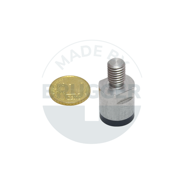 Aimant à pot en NdFeB boîtier en acier inoxydable avec filetage extérieur surface d'adhérence caoutchoutée 16mm M8 | © Brugger GmbH