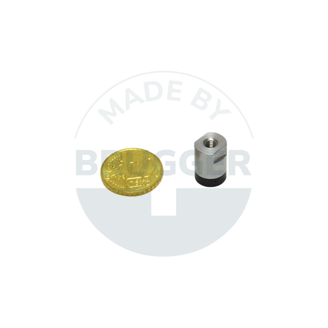 Topfmagnet aus NdFeB Edelstahlgehäuse mit Innengewinde gummierte Haftfläche 10mm M4 | © Brugger GmbH