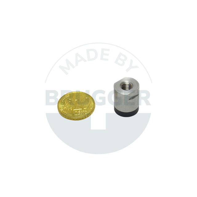 Aimant à pot en NdFeB boîtier en acier inoxydable avec filetage intérieur surface d'adhérence caoutchoutée 13mm M6 | © Brugger GmbH