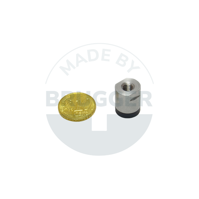 Topfmagnet aus NdFeB Edelstahlgehäuse mit Innengewinde gummierte Haftfläche 13mm M6 | © Brugger GmbH