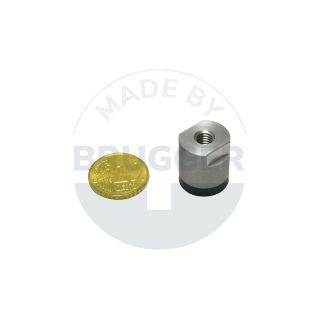 Topfmagnet aus NdFeB Edelstahlgehäuse mit Innengewinde gummierte Haftfläche 16mm M6 | © Brugger GmbH