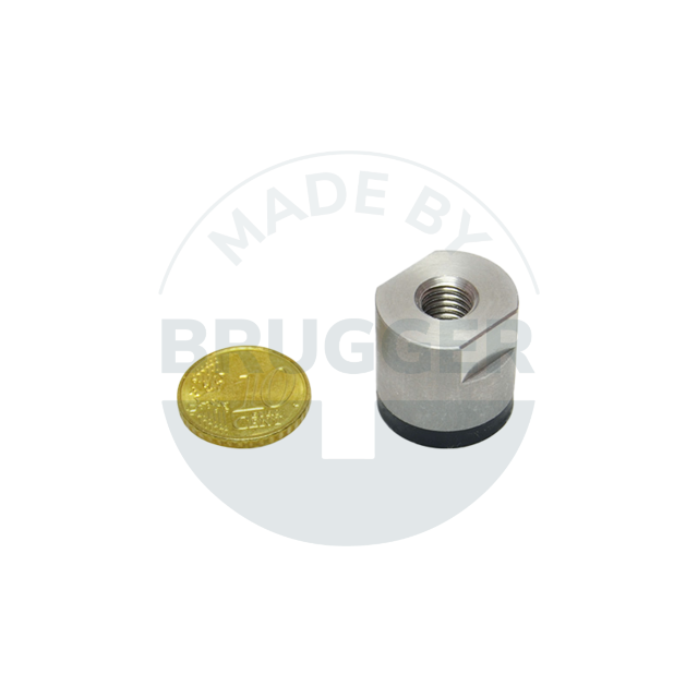 Aimant à pot en NdFeB boîtier en acier inoxydable avec filetage intérieur surface d'adhérence caoutchoutée 20mm M8 | © Brugger GmbH