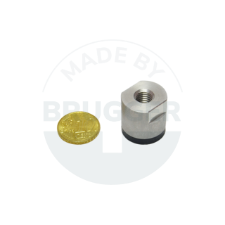 Pot magnet of NdFeB stainless steel housing with internal thread rubberised holding surface 20mm M8 | © Brugger GmbH