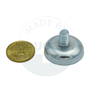 Pot magnet made of NdFeB steel housing stamped with external thread M6, galvanised ⌀25mm | © Brugger GmbH