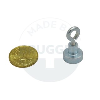 Topfmagnet aus NdFeB, Stahlgehäuse als Komplettsystem mit Oese verzinkt ⌀13mm | © Brugger GmbH