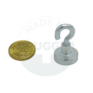 Topfmagnet aus NdFeB, Stahlgehäuse als Komplettsystem mit Haken verzinkt ⌀16mm | © Brugger GmbH