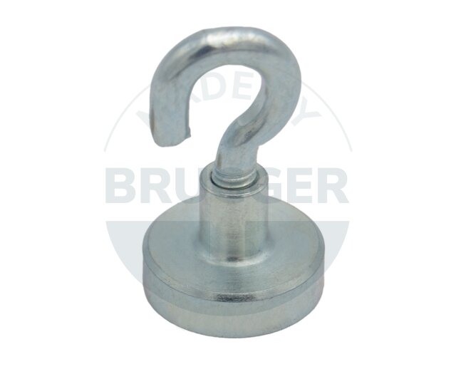 Topfmagnet aus NdFeB, Stahlgehäuse als Komplettsystem mit Haken verzinkt ⌀16mm | © Brugger GmbH