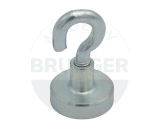 Pot magnet made of NdFeB, steel housing as a complete system with galvanised hook ⌀16mm | © Brugger GmbH