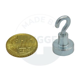 Topfmagnet aus NdFeB, Stahlgehäuse als Komplettsystem mit Haken verzinkt ⌀13mm | © Brugger GmbH