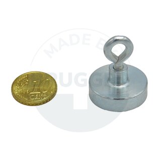 Topfmagnet aus NdFeB, Stahlgehäuse als Komplettsystem mit Oese verzinkt ⌀25mm | © Brugger GmbH