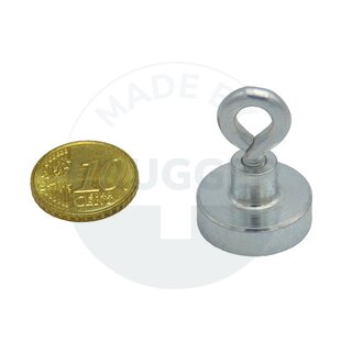 Topfmagnet aus NdFeB, Stahlgehäuse als Komplettsystem mit Oese verzinkt ⌀20mm | © Brugger GmbH