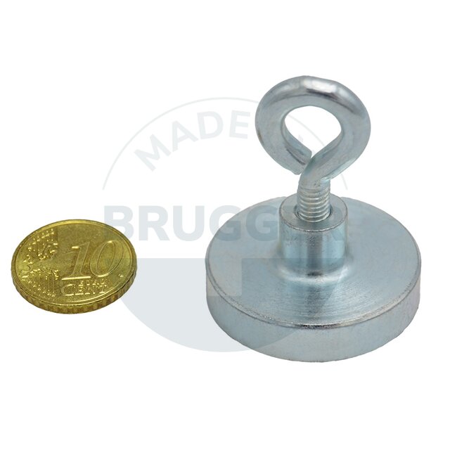 Topfmagnet aus NdFeB, Stahlgehäuse als Komplettsystem mit Oese verzinkt ⌀32mm | © Brugger GmbH