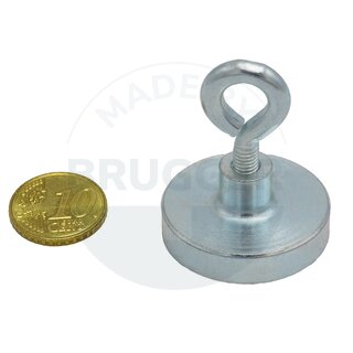 Topfmagnet aus NdFeB, Stahlgehäuse als Komplettsystem mit Oese verzinkt ⌀32mm | © Brugger GmbH