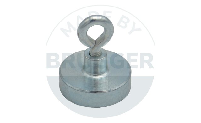 Topfmagnet aus NdFeB, Stahlgehäuse als Komplettsystem mit Oese verzinkt ⌀25mm | © Brugger GmbH