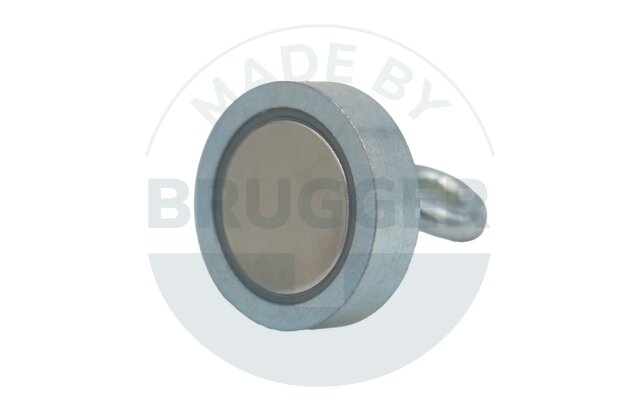 Topfmagnet aus NdFeB, Stahlgehäuse als Komplettsystem mit Oese verzinkt ⌀25mm | © Brugger GmbH