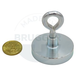 Topfmagnet aus NdFeB, Stahlgehäuse als Komplettsystem mit Oese verzinkt ⌀40mm | © Brugger GmbH