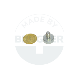 Topfmagnet aus NdFeB Stahlgehäuse mit Außengewinde verzinkt bis 150°C 13mm M5 | © Brugger GmbH
