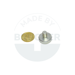 Topfmagnet aus NdFeB Stahlgehäuse mit Außengewinde verzinkt bis 150°C 16mm M6 | © Brugger GmbH