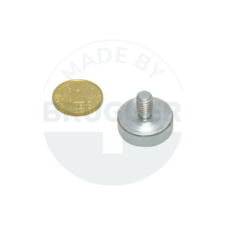 Pot magnet of NdFeB steel housing with external thread galvanised 20mm M6x10 | © Brugger GmbH