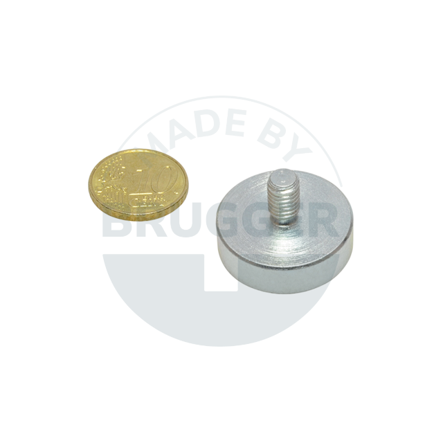 Topfmagnet aus NdFeB Stahlgehäuse mit Außengewinde verzinkt 25mm M6x10 | © Brugger GmbH