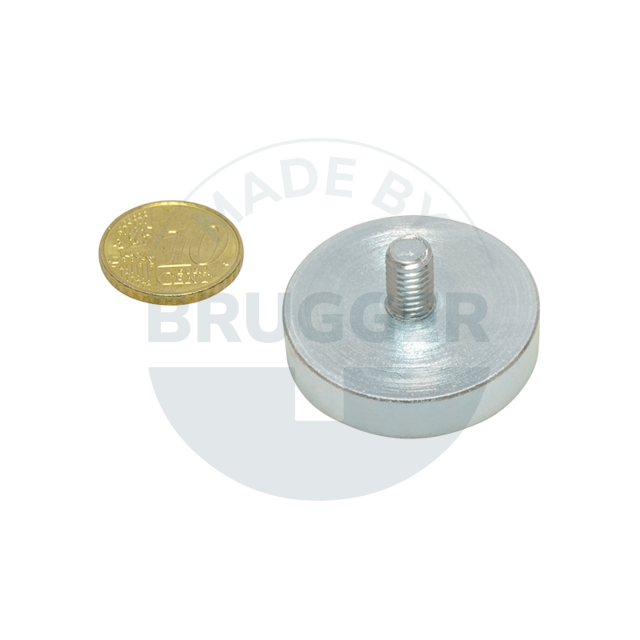 Aimant à pot en NdFeB boîtier en acier avec filetage extérieur galvanisé 32mm M6x10 | © Brugger GmbH