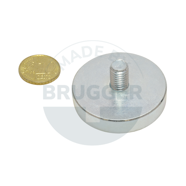 Aimant à pot en NdFeB boîtier en acier avec filetage extérieur galvanisé 40mm M8x12 | © Brugger GmbH