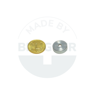 Topfmagnet NdFeB Stahlgehäuse mit Bohrung und Senkung verzinkt bis 150°C 16mm | © Brugger GmbH