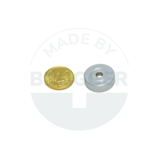 Topfmagnet NdFeB Stahlgehäuse mit Bohrung und Senkung verzinkt bis 150°C 20mm | © Brugger GmbH