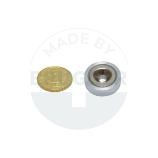 Topfmagnet aus NdFeB Stahlgehäuse mit Bohrung und Senkung verzinkt 20mm | © Brugger GmbH
