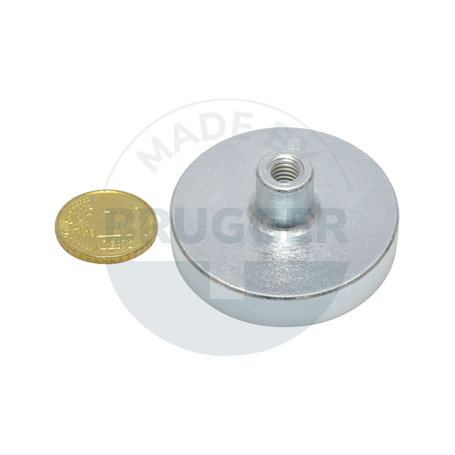 Topfmagnet aus NdFeB Stahlgehäuse mit Gewindebuchse verzinkt 40mm | © Brugger GmbH