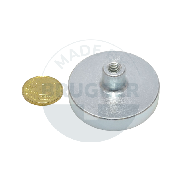 Pot magnet of NdFeB steel housing with threaded bush galvanised 40mm | © Brugger GmbH