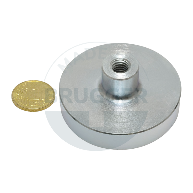 Pot magnet of NdFeB steel housing with threaded bush galvanised  | © Brugger GmbH