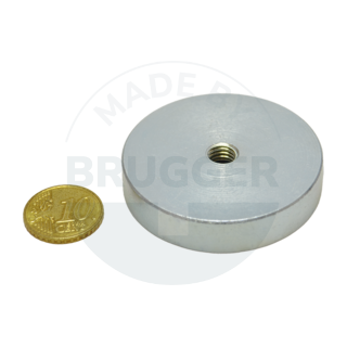 Topfmagnet aus NdFeB Stahlgehäuse mit Innengewinde verzinkt 50mm M8 | © Brugger GmbH