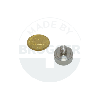 Topfmagnet aus SmCo Edelstahlgehäuse mit Außengewinde dichtgeschweißt bis 350°C 16mm | © Brugger GmbH