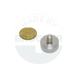 Topfmagnet aus SmCo Edelstahlgehäuse mit Außengewinde dichtgeschweißt bis 350°C 20mm | © Brugger GmbH