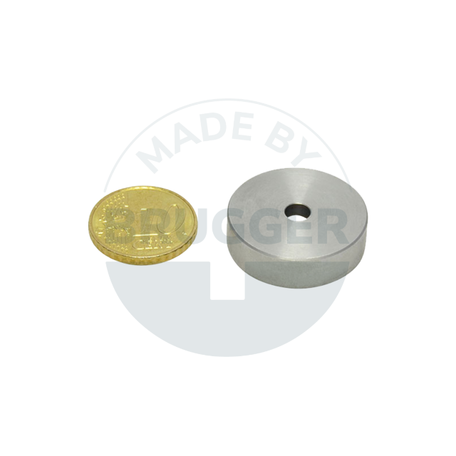 Aimant à pot en SmCo boîtier en acier inoxydable avec alésage cylindrique jusqu'à 350°C 25mm | © Brugger GmbH