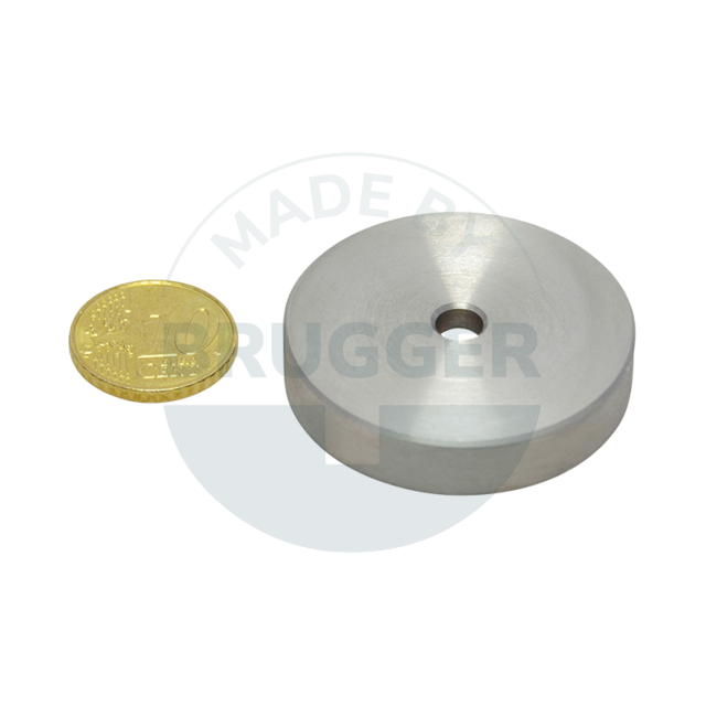 Topfmagnet aus SmCo Edelstahlgehäuse mit Zylinderbohrung bis 350°C 40mm | © Brugger GmbH