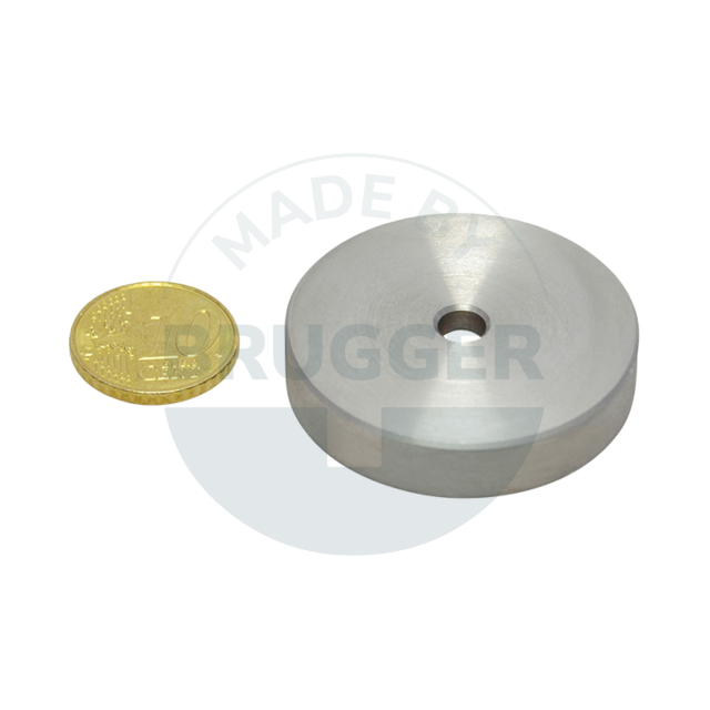 Aimant à pot en SmCo boîtier en acier inoxydable avec alésage cylindrique jusqu'à 350°C 40mm | © Brugger GmbH