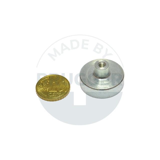 Aimant à pot en SmCo boîtier en acier avec douille filetée galvanisé 25mm | © Brugger GmbH