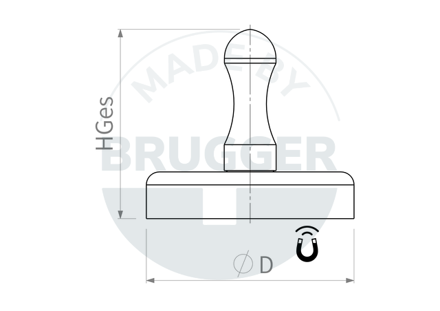 technische Zeichnung Griffmagnete rund mit Metallgehause weiß lackiert | © Brugger GmbH